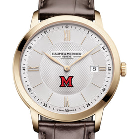 Miami University Men's Baume et Mercier 40mm Gold PVD Classima Watch with Silver Dial & Dark Brown Leather Strap Shot #1
