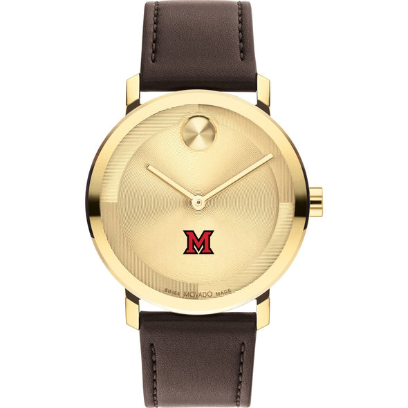 Miami University Men&#39;s Movado BOLD Gold with Chocolate Leather Strap Shot #2