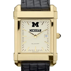 Michigan Men&#39;s Gold Quad with Leather Strap Shot #1