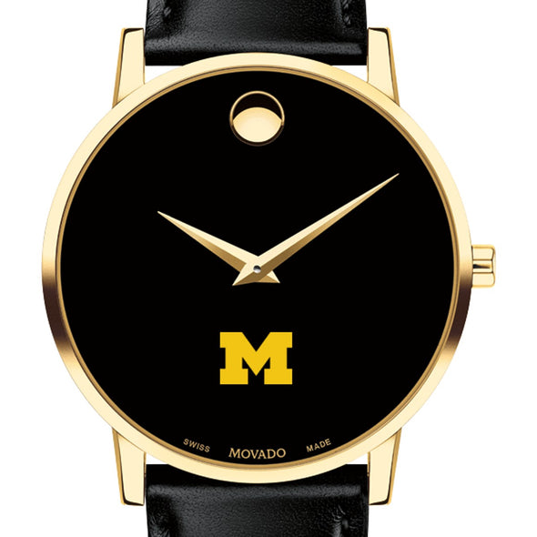 Michigan Men's Movado Gold Museum Classic Leather Shot #1