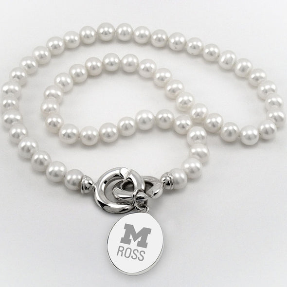 Michigan Ross Pearl Necklace with Sterling Silver Charm Shot #1