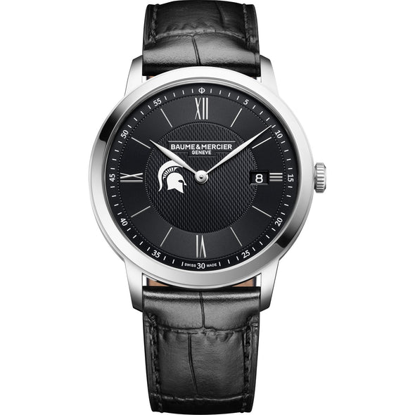 Michigan State Men's Baume et Mercier 40mm Classima Quartz Watch with Black Dial & Black Leather Strap Shot #2
