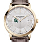 Michigan State Men's Baume et Mercier 40mm Gold PVD Classima Watch with Silver Dial & Dark Brown Leather Strap Shot #1