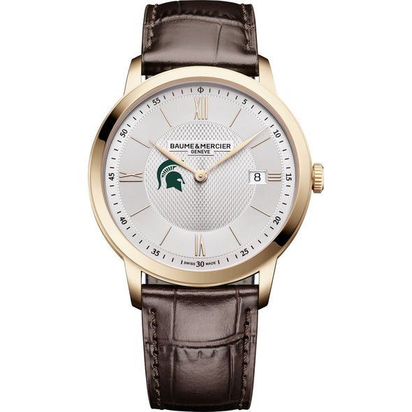 Michigan State Men's Baume et Mercier 40mm Gold PVD Classima Watch with Silver Dial & Dark Brown Leather Strap Shot #2