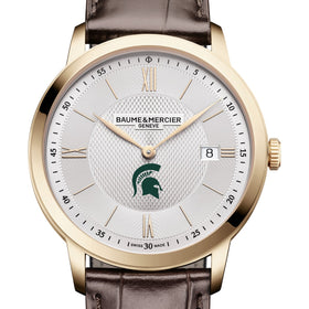 Michigan State Men's Baume et Mercier 40mm Gold PVD Classima Watch with Silver Dial & Dark Brown Leather Strap Shot #1