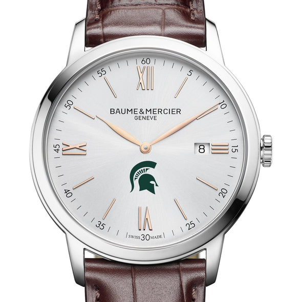 Michigan State Men's Baume et Mercier 42mm Classima Watch with Silver Dial & Brown Leather Strap Shot #1
