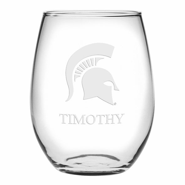 Michigan State Stemless Wine Glasses Made in the USA - Set of 2 Shot #1