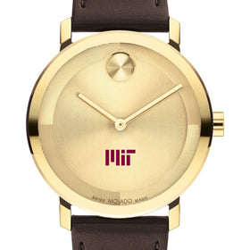MIT Men&#39;s Movado BOLD Gold with Chocolate Leather Strap Shot #1