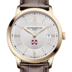 MS State Men's Baume et Mercier 40mm Gold PVD Classima Watch with Silver Dial & Dark Brown Leather Strap Shot #1