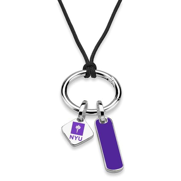 New York University Silk Necklace with Enamel Charm &amp; Sterling Silver Tag Shot #2