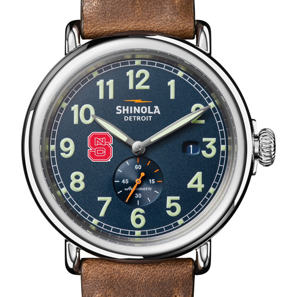 North Carolina State Shinola Watch, The Runwell Automatic 45 mm Blue Dial and British Tan Strap at M.LaHart & Co. Shot #1