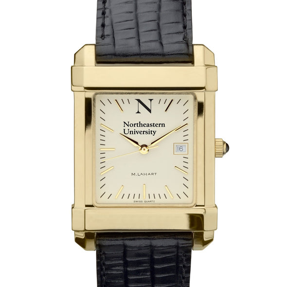 Northeastern Men's Gold Quad with Leather Strap Shot #1