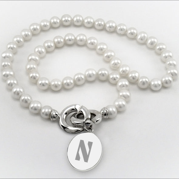 Northwestern Pearl Necklace with Sterling Silver Charm Shot #1