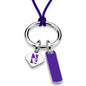 Northwestern University Silk Necklace with Enamel Charm & Sterling Silver Tag Shot #1