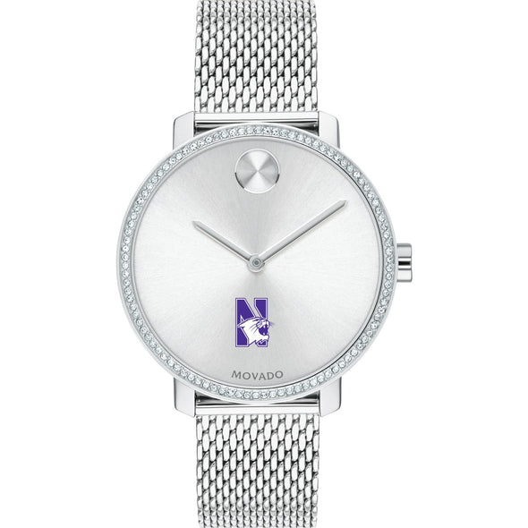 Northwestern Women's Movado Bold with Crystal Bezel & Mesh Bracelet Shot #2