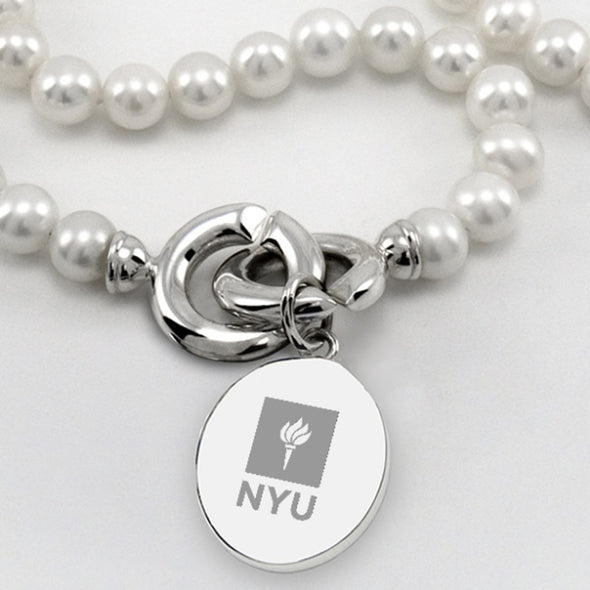 NYU Pearl Necklace with Sterling Silver Charm Shot #2