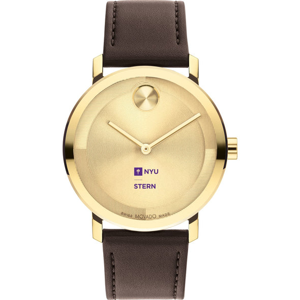 NYU Stern School of Business Men&#39;s Movado BOLD Gold with Chocolate Leather Strap Shot #2