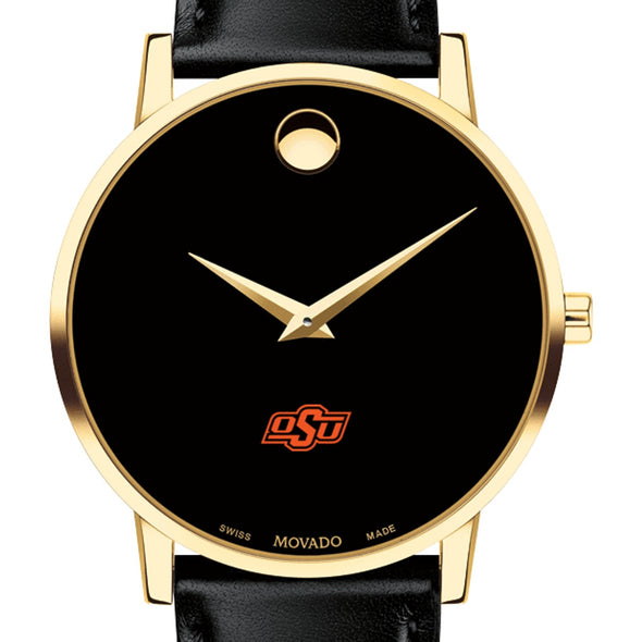 Oklahoma State Men&#39;s Movado Gold Museum Classic Leather Shot #1