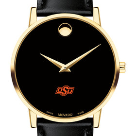 Oklahoma State Men's Movado Gold Museum Classic Leather Shot #1