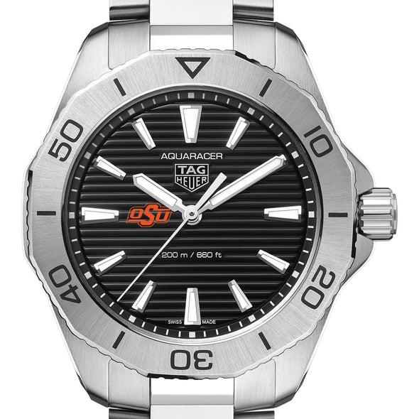 Oklahoma State Men&#39;s TAG Heuer Steel Aquaracer with Black Dial Shot #1