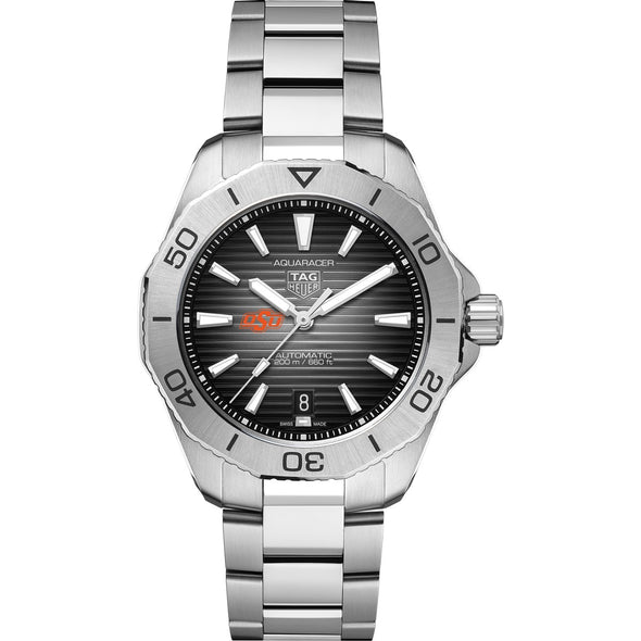 Oklahoma State Men's TAG Heuer Steel Automatic Aquaracer with Black Dial Shot #2