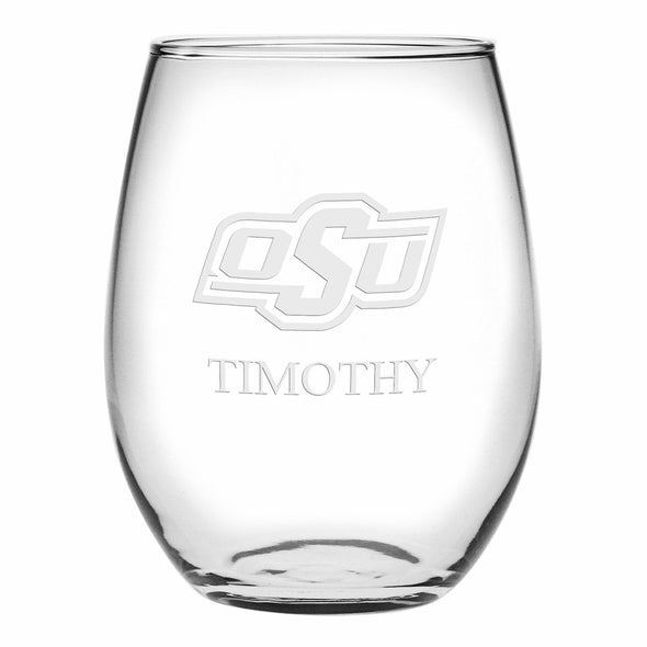 Oklahoma State Stemless Wine Glasses Made in the USA - Set of 2 Shot #1