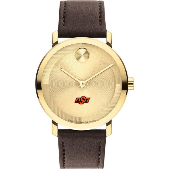 Oklahoma State University Men&#39;s Movado BOLD Gold with Chocolate Leather Strap Shot #2