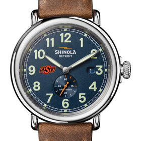 Oklahoma State University Shinola Watch, The Runwell Automatic 45 mm Blue Dial and British Tan Strap at M.LaHart & Co. Shot #1