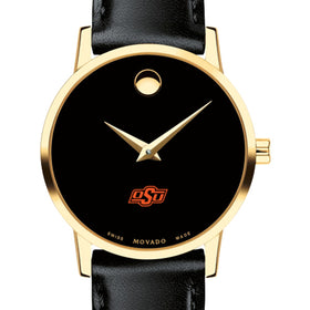 Oklahoma State Women&#39;s Movado Gold Museum Classic Leather Shot #1