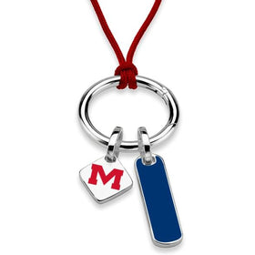 Ole Miss Silk Necklace with Enamel Charm &amp; Sterling Silver Tag Shot #1