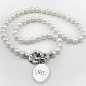 Oral Roberts Pearl Necklace with Sterling Silver Charm Shot #1