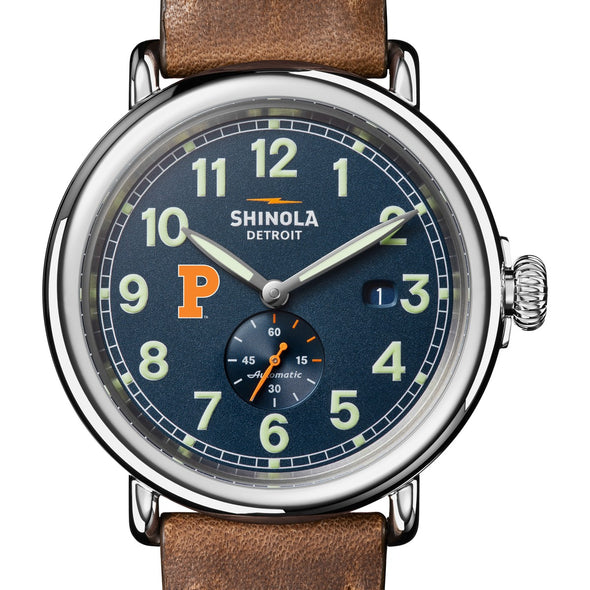 Princeton University Shinola Watch, The Runwell Automatic 45 mm Blue Dial and British Tan Strap at M.LaHart & Co. Shot #1