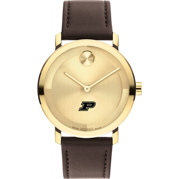 Purdue University Men&#39;s Movado BOLD Gold with Chocolate Leather Strap Shot #2