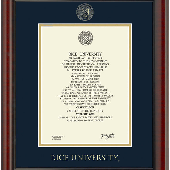 Rice University Diploma Frame, the Fidelitas Shot #2