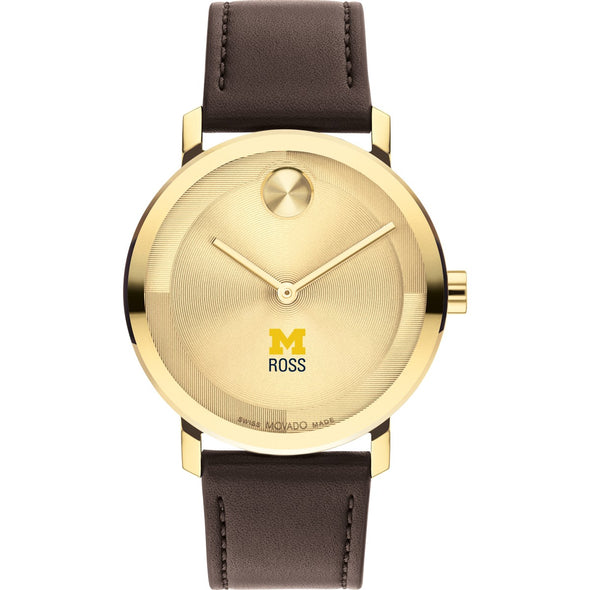 Ross School of Business Men&#39;s Movado BOLD Gold with Chocolate Leather Strap Shot #2