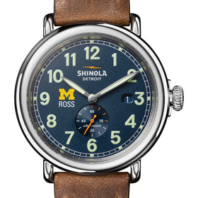 Ross School of Business Shinola Watch, The Runwell Automatic 45 mm Blue Dial and British Tan Strap at M.LaHart &amp; Co. Shot #1