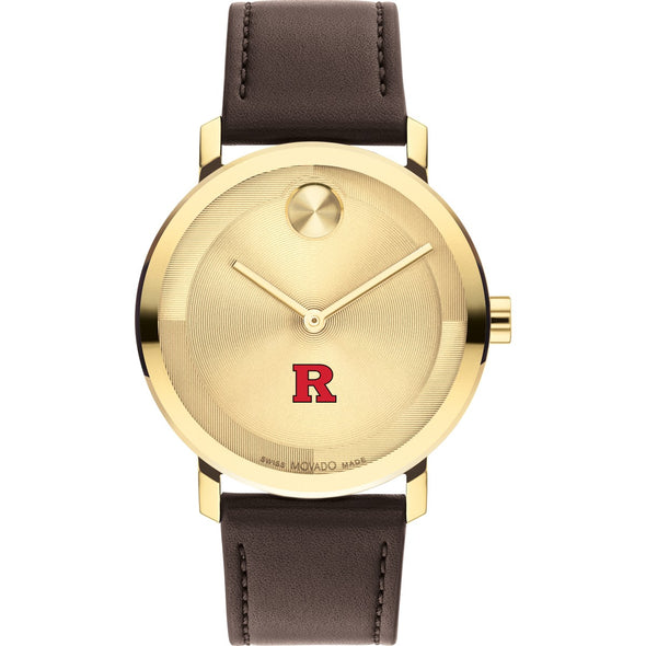 Rutgers University Men&#39;s Movado BOLD Gold with Chocolate Leather Strap Shot #2
