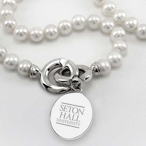 Seton Hall Pearl Necklace with Sterling Silver Charm Shot #2