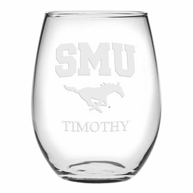 SMU Stemless Wine Glasses Made in the USA - Set of 2 Shot #1