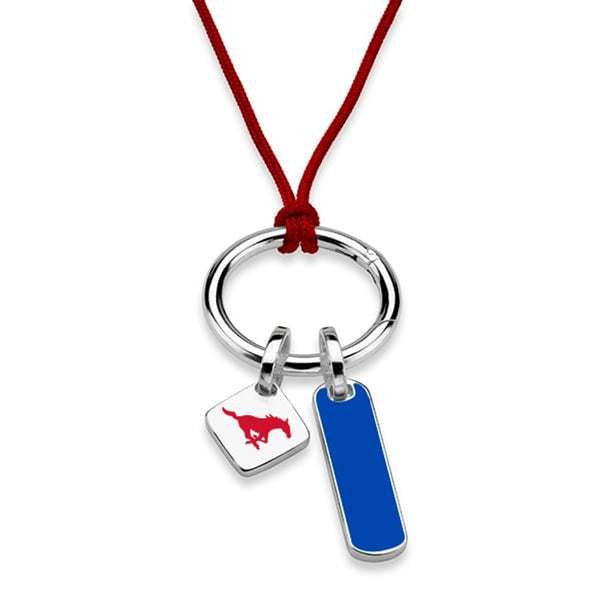 Southern Methodist University Silk Necklace with Enamel Charm &amp; Sterling Silver Tag Shot #2