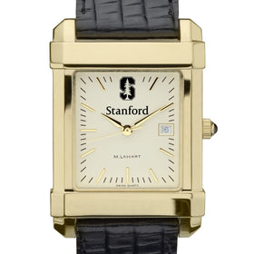 Stanford Men&#39;s Gold Quad with Leather Strap Shot #1