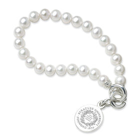 Syracuse University Pearl Bracelet with Sterling Silver Charm Shot #1
