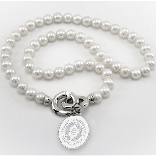 Syracuse University Pearl Necklace with Sterling Silver Charm Shot #1
