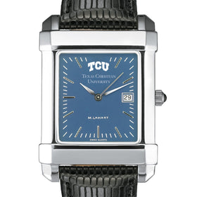 TCU Men's Blue Quad Watch with Leather Strap Shot #1