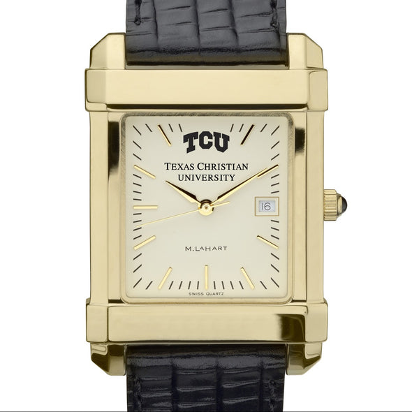 TCU Men's Gold Quad with Leather Strap Shot #1