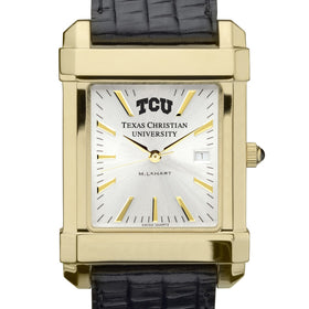 TCU Men's Gold Watch with 2-Tone Dial & Leather Strap at M.LaHart & Co. Shot #1