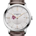 Texas A&M Men's Baume et Mercier 40mm Classima Quartz Watch with Silver Dial & Dark Brown Leather Strap