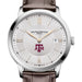 Texas A&M Men's Baume et Mercier 40mm Classima Quartz Watch with Silver Dial & Dark Brown Leather Strap