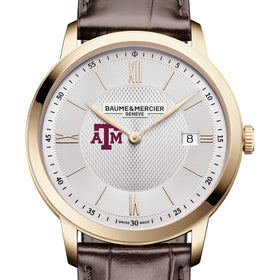 Texas A&M Men's Baume et Mercier 40mm Gold PVD Classima Watch with Silver Dial & Dark Brown Leather Strap Shot #1