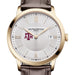Texas A&M Men's Baume et Mercier 40mm Gold PVD Classima Watch with Silver Dial & Dark Brown Leather Strap